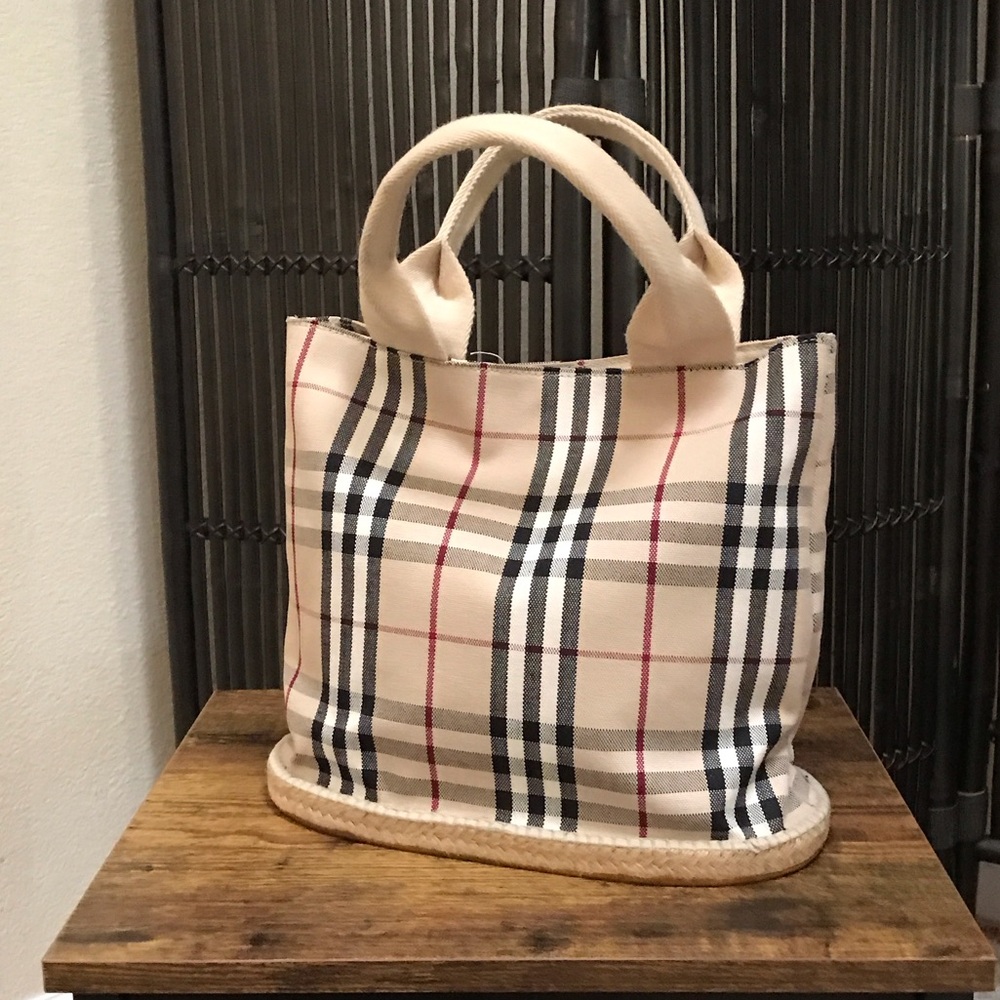 Burberry Checkered Tote Bag in Beige and Black